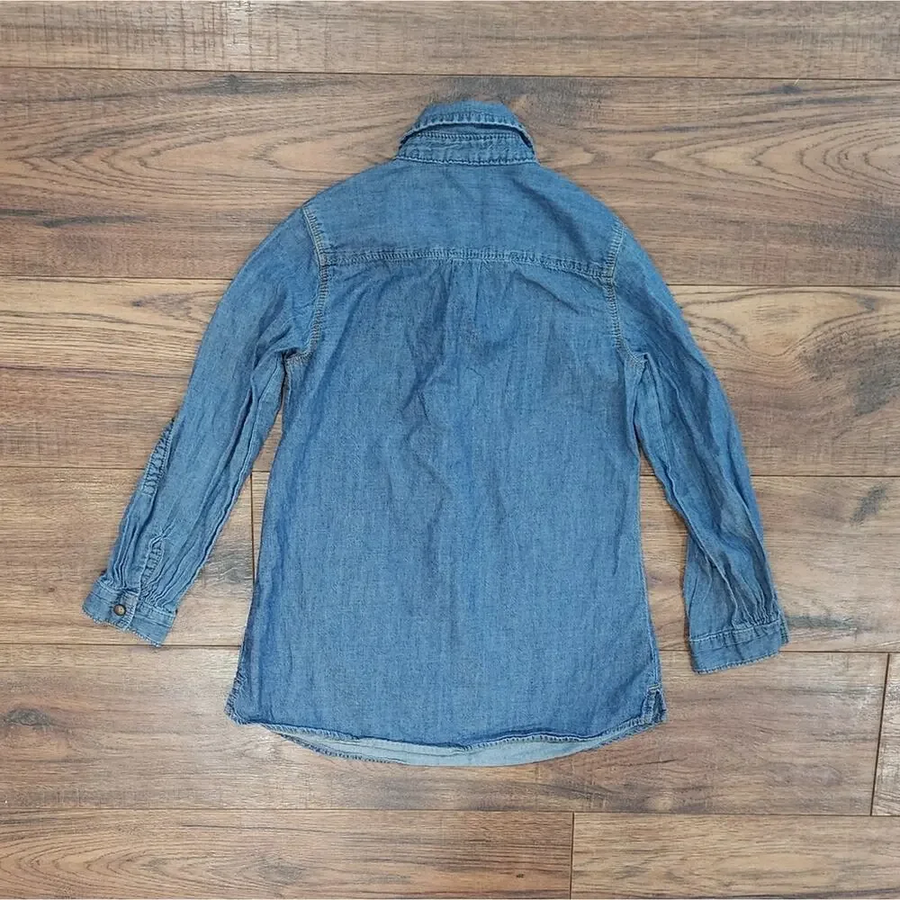 OshKosh B'gosh Girl's Denim Long Sleeve Quarter Button Down Pullover Top Size 6